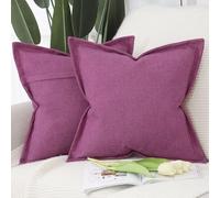 Madizz Set of 2 Linen Cushion Covers with Broad Edge Soft Boho Decorative Pillow Cases for Sofa Bedroom Modern Pillow Shell 16x16 inch, 40x40 cm Fuchsia