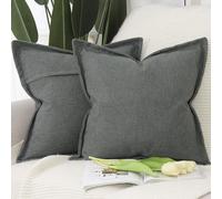 Madizz Set of 2 Linen Cushion Covers with Broad Edge Soft Boho Decorative Pillow Cases for Sofa Bedroom Modern Pillow Shell 16x16 inch, 40x40 cm Dark Grey