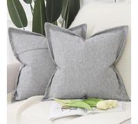 Madizz Set of 2 Linen Cushion Covers with Broad Edge Soft Boho Decorative Pillow Cases for Sofa Bedroom Modern Pillow Shell 16x16 inch, 40x40 cm Light Grey