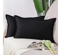 Madizz Set of 2 Polyester Linen Cushion Covers 12x20 inch, 30x50 cm, Black Soft Decorative Throw Pillow Cases for Sofa Bedroom Pillow Shell