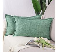 Madizz Set of 2 Polyester Linen Cushion Covers 12x20 inch, 30x50 cm, Green Soft Decorative Throw Pillow Cases for Sofa Bedroom Pillow Shell