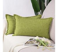 Madizz Set of 2 Polyester Linen Cushion Covers 12x20 inch, 30x50 cm, Light Green Soft Decorative Throw Pillow Cases for Sofa Bedroom Pillow Shell