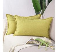 Madizz Set of 2 Polyester Linen Cushion Covers 12x20 inch, 30x50 cm, Yellowish Green Soft Decorative Throw Pillow Cases for Sofa Bedroom Pillow Shell