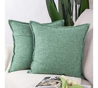 Madizz Set of 2 Polyester Linen Cushion Covers 16x16 inch, 40x40 cm, Green Soft Decorative Throw Pillow Cases for Sofa Bedroom Pillow Shell