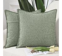 Madizz Set of 2 Polyester Linen Cushion Covers 18x18 inch, 45x45 cm, Greyish Green Soft Decorative Throw Pillow Cases for Sofa Bedroom Pillow Shell