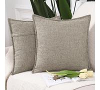 Madizz Set of 2 Polyester Linen Cushion Covers 18x18 inch, 45x45 cm, Mixed Taupe Soft Decorative Throw Pillow Cases for Sofa Bedroom Pillow Shell
