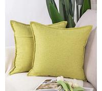 Madizz Set of 2 Polyester Linen Cushion Covers 18x18 inch, 45x45 cm, Yellowish Green Soft Decorative Throw Pillow Cases for Sofa Bedroom Pillow Shell