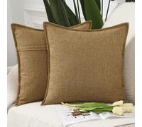 Madizz Set of 2 Polyester Linen Cushion Covers 20x20 inch, 50x50 cm, Ginger Soft Decorative Throw Pillow Cases for Sofa Bedroom Pillow Shell