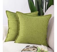 Madizz Set of 2 Polyester Linen Cushion Covers 22x22 inch, 55x55 cm, Light Green Soft Decorative Throw Pillow Cases for Sofa Bedroom Pillow Shell