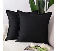 Madizz Set of 2 Polyester Linen Cushion Covers 24x24 inch, 60x60 cm, Black Soft Decorative Throw Pillow Cases for Sofa Bedroom Pillow Shell