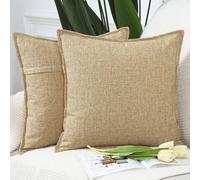 Madizz Set of 2 Polyester Linen Cushion Covers 26x26 inch, 65x65 cm, Beige Soft Decorative Throw Pillow Cases for Sofa Bedroom Pillow Shell