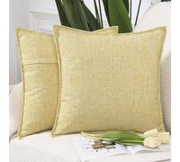 Madizz Set of 2 Polyester Linen Cushion Covers 26x26 inch, 65x65 cm, Light Yellow Soft Decorative Throw Pillow Cases for Sofa Bedroom Pillow Shell