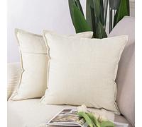 Madizz Set of 2 Polyester Linen Cushion Covers 26x26 inch, 65x65 cm, White Soft Decorative Throw Pillow Cases for Sofa Bedroom Pillow Shell