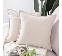 Madizz Set of 2 Short Chenille Cushion Covers 26x26 inch, 65x65 cm, Ivory Soft Decorative Throw Pillow Cases for Sofa Bedroom Pillow Shell