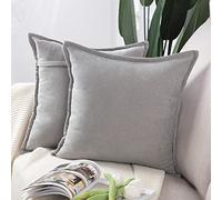 Madizz Set of 2 Short Chenille Throw Pillow Covers 16x16 Inch Light Grey Soft Decorative Cushion Cover for Sofa Bedroom Pillow Shell
