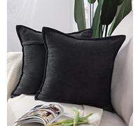 Madizz Set of 2 Short Chenille Throw Pillow Covers 26x26 Inch Black Soft Decorative Cushion Cover for Sofa Bedroom Pillow Shell