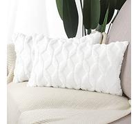 Madizz Set of 2 Soft Plush Short Wool Velvet Decorative Cushion Covers Luxury Style Throw Pillow Cases European Pillow Shell for Sofa Bedroom Rectangular White 16x24 inch, 40x60 cm