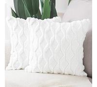 Madizz Set of 2 Soft Plush Short Wool Velvet Decorative Cushion Covers Luxury Style Throw Pillow Cases Pillow Shell for Sofa Bedroom Square White 18x18 inch, 45x45 cm