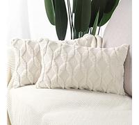 Madizz Set of 2 Soft Plush Short Wool Velvet Decorative Cushion Covers Luxury Style Throw Pillow Cases European Pillow Shell for Sofa Bedroom Rectangular Beige 16x24 inch, 40x60 cm