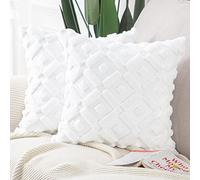 Madizz Set of 2 Soft Plush Short Wool Velvet Decorative Cushion Covers Luxury Style Throw Pillow Cases Pillow Shell for Sofa Bedroom Square White 22x22 inch, 55x55 cm