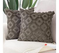 Madizz Set of 2 Soft Plush Short Wool Velvet Decorative Cushion Covers Luxury Style Throw Pillow Cases Pillow Shell for Sofa Bedroom Square Dark Taupe 22x22 inch, 55x55 cm