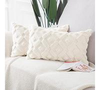 Madizz Set of 2 Soft Plush Short Wool Velvet Decorative Cushion Covers Luxury Style Throw Pillow Cases Pillow Shell for Sofa Bedroom Beige 12x20 inch, 30x50 cm Rectangular