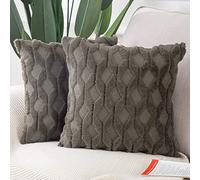 Madizz Set of 2 Soft Plush Short Wool Velvet Decorative Cushion Covers Luxury Style Throw Pillow Cases Pillow Shell for Sofa Bedroom Square Dark Taupe 22x22 inch, 55x55 cm