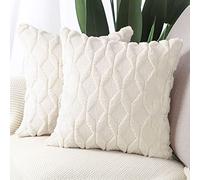 Madizz Set of 2 Soft Plush Short Wool Velvet Decorative Cushion Covers Luxury Style Throw Pillow Cases European Pillow Shell for Sofa Bedroom Square Beige 26x26 inch, 65x65 cm
