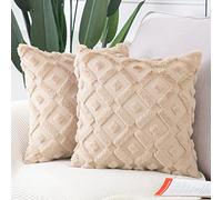 Madizz Set of 2 Soft Plush Short Wool Velvet Decorative Cushion Covers Luxury Style Throw Pillow Cases Pillow Shell for Sofa Bedroom Square Khaki 20x20 inch, 50x50 cm