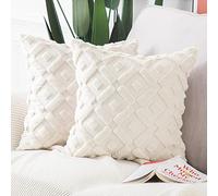 Madizz Set of 2 Soft Plush Short Wool Velvet Decorative Cushion Covers Luxury Style Throw Pillow Cases European Pillow Shell for Sofa Bedroom Square Beige 24x24 inch, 60x60 cm