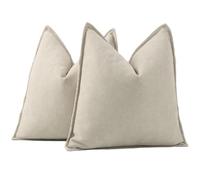 Madizz Textured Chenille Cushion Covers Set of 2 Super Soft Decorative Throw Pillow Covers Boho Pillowcases Modern Home Decor for Sofa Bedroom 26x26 inch, 65x65 cm, Beige