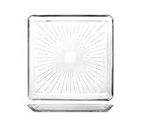 Madlen Cake Plate Glass Stand Square Platter with Geometric Pattern - 9.5 inches