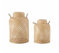 Madlin Set of 2 Outdoor Bamboo Lanterns with Glass - Natural