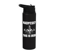 Madness This is Iron Spartan Weightlifting Gym Motivation Stainless Steel Insulated Water Bottle