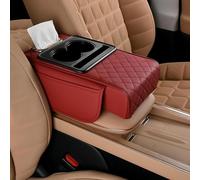 MadongJ Car Armrest Storage Box for Seat Ibiza 6j Ibiza 6L, Armrest Organizer for Car with Cup Holder Tissue Box Phone Slot Side Storage Bag,Red/C