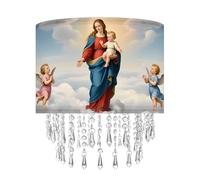 Madonna & Child Light Shade with Acrylic Bead Droplets, Drum Fabric Lampshade for Ceiling Pendant Table & Floor Lamps, Religious Catholic Christian Church Prayer, 30cm
