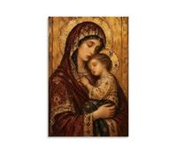 Madonna Child Wall Art Poster Byzantine Holy Icon Maternal Grace 12x18inch | Decorative Canvas Prints for Living Room Bedroom Office Hallways Entryway Home Decor Housewarming Birthday Holiday Gift Ideas
