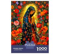 Madonna Poppy Bloom 1000 Piece Jigsaw Puzzle Bundle Sacred Floral Devotion Jigsaw Puzzle Extra-Thick Cardboard Collector Mind Relaxation Travel Office Break Holiday 52x38cm/1000pcs