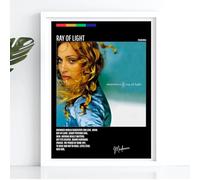 Madonna Ray Of Light Tracklist Tour Concert Album Music A3 Wall Art Print - Unframed Poster Concert Festival Glossy Artwork Unique Home Décor Gift Bedroom Mancave Britpop Black.