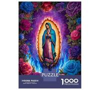 Madonna Rose Flame 1000 Piece Premium Jigsaw Puzzle Sacred Devotional Art Jigsaw Puzzle Set Sturdy Cardboard Couple Partners Ultra Difficult Christmas 70x50cm/1000p