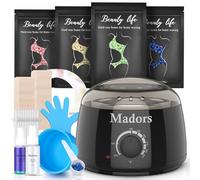 Madors Waxing Kit Wax Warmer Wax Kit for Hair Removal With 4 Wax Beads, Silicone Wax Pot for Full Body, Legs, Face, Eyebrows, Bikini, Brazilian at Home (Black Waxing Kit)
