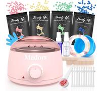 Madors Waxing Kit Wax Warmer Wax Kit for Hair Removal With 4 Wax Beads, Silicone Wax Pot for Full Body, Legs, Face, Eyebrows, Bikini, Brazilian at Home (Pink Waxing Kit)