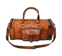 Madosh Genuine Leather Brown Large Travel Duffle Shoulder Bag Luggage Weekend Holiday Holdall Crossbody Duffel, Brown, L, Luggage