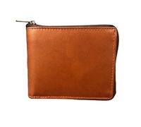 Madosh Genuine Leather Men's Wallet Brown Bifold Purse | RFID Protected | Cards Holder Coin Pocket | Zip Closure for Safety