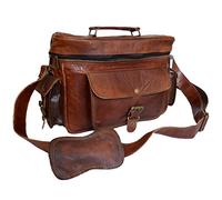 Madosh Mens Genuine Leather Camera Lens Padded Case Brown Bag Photographer's DSLR Shoulder Messenger, Brown, M, Unique,Vintage