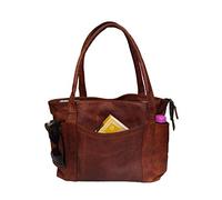 Madosh Vintage Genuine Leather Women's Tote Style Shoulder Handbag Valentine Gift Shopper Brown 16” Bag