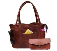 Madosh Vintage Womens Shoulder Handbag Genuine Leather Brown Tote Everyday Purse With Clutch