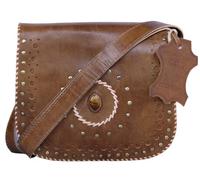 Madosh Women Genuine Leather Shoulder Side Sling Brown Gem Purse Crossbody Saddle Bag
