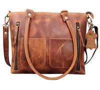 Madosh Women Office Brown Tote Handbag Genuine Leather Crossbody Bag Side Shoulder Purse