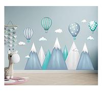 madras24pl Mountain Mountains Hot Air Balloons Wall Decal, Sticker, Boys Baby Decal WallDecal Clouds, Girls Nursery Room Decor Art, 176 cm x 118 cm (G22XL)